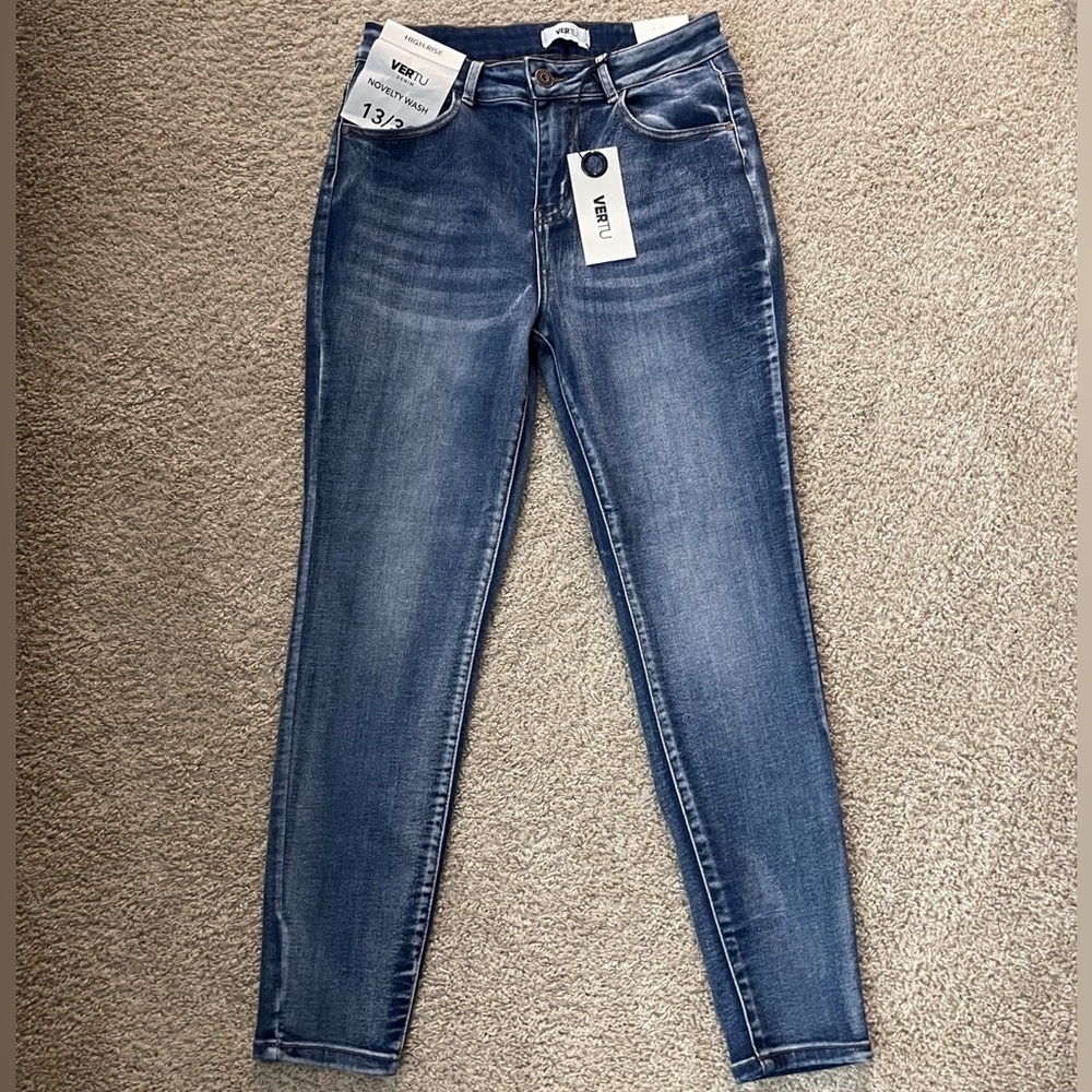 Vertu Blue Skinny Jeans Faded Effect